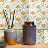 メキシコのアスター・イオウ・コスモスのオレンジ色のホワイトアート タイル