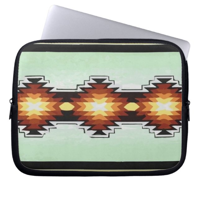 メキシコのアステカな種族のターコイズパターンベクトル ラップトップスリーブ (正面)