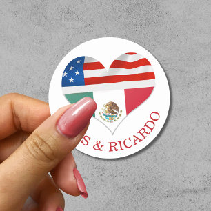 メキシコのアメリカ国旗のハート結婚ズ ラウンドシール