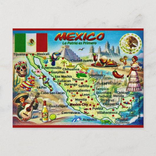 メキシコのイラストマップ ポストカード (正面)