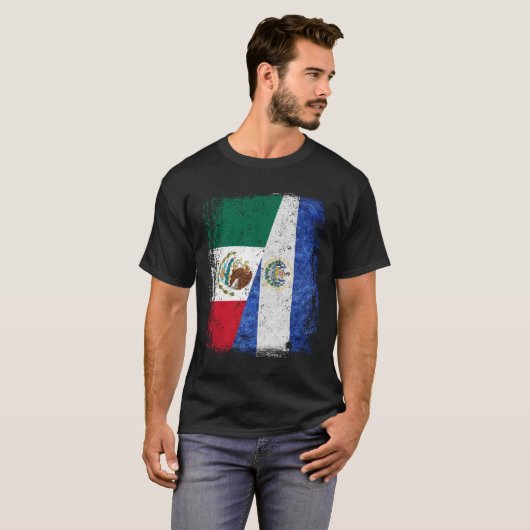 メキシコのエルサルバドル国旗とハーフメキシコのエルサルバドリ Tシャツ (正面フル)