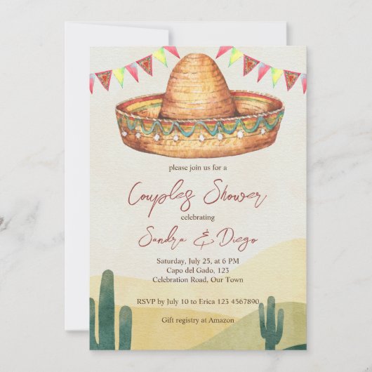 メキシコのカップルのシャワー 招待状 (正面)