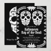 メキシコのカラフルなスカル ブラック＆ホワイト パーティー 招待状 (正面/裏面)