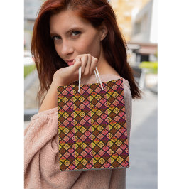 メキシコのカラフルパターンDia de los Muertos ミディアムペーパーバッグ