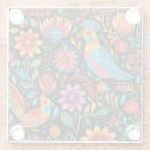 メキシコのカラフル花柄 ガラスコースター (裏面)