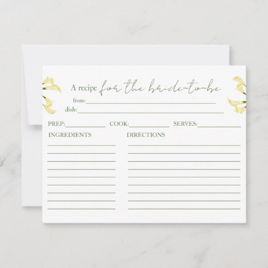 メキシコのカラリリーブライダルシャワーレシピカード サンキューカード (正面)