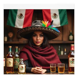 メキシコのカンティーナポートレート— Woman in Charro Sombler フォトプリント