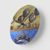 メキシコのキッチンプレートと陶器 ラウンド壁時計 (傾斜)