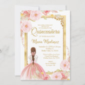 メキシコのキンセアニェラ招待状 ローズゴールドの花 招待状 (正面)