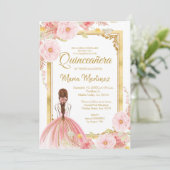メキシコのキンセアニェラ招待状 ローズゴールドの花 招待状 (スタンド正面)