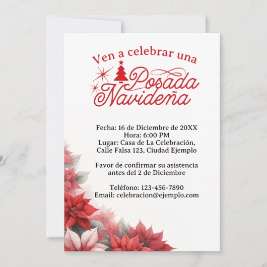 メキシコのクリスマス ポサダ 祝賀会の招待状 スペイン語 招待状 (正面)