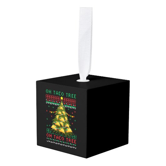 メキシコのクリスマス、メキシコのクリスマスタコ（メキシコ） キューブオーナメント (正面アングル)