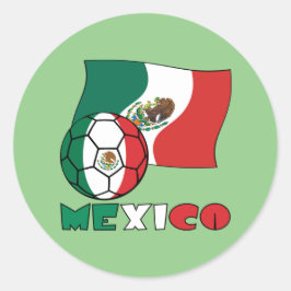 メキシコのサッカーボールと国旗 ラウンドシール