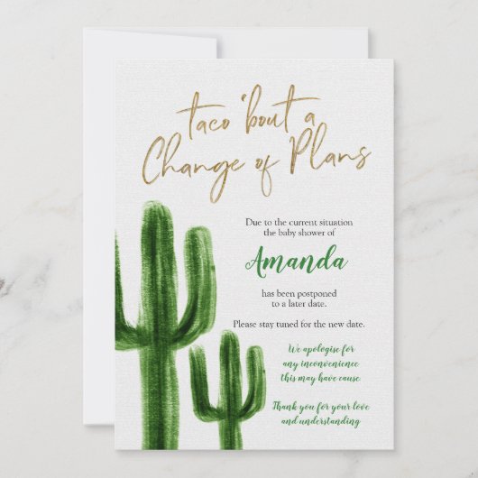 メキシコのサボテンが赤ちゃんシャワーを延期する発表 招待状 (正面)