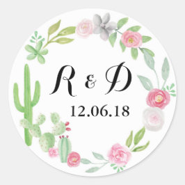 メキシコのサボテンのレーベルに結婚付いているサボテン ラウンドシール