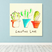 メキシコのサボテンは可愛いデザートアートを愛している キャンバスプリント (インサイチュ (ウッドフロア))