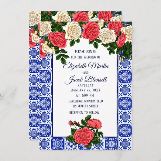 メキシコのサンゴとクリー結婚ムのトップバラ 招待状 (正面/裏面)