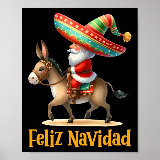 メキシコのサンタがロバに乗ってクリスマス・ナビダード・メキシ ポスター (正面)