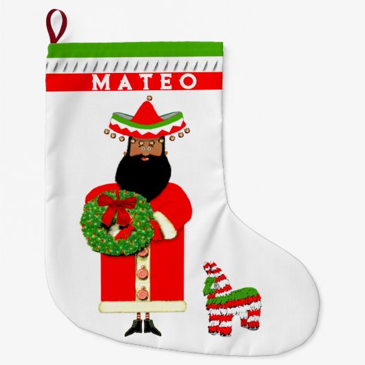メキシコのサンタクロース ラージクリスマスストッキング (正面)