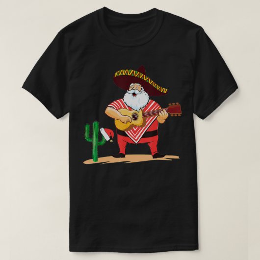 メキシコのサンタソンブレロの口ひげクリスマス Tシャツ (デザイン正面)