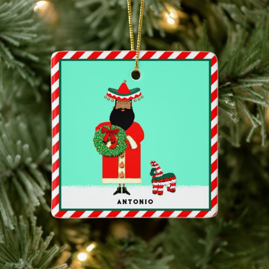 メキシコのサンタ Feliz Navidad セラミックオーナメント (ツリー)