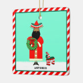 メキシコのサンタ Feliz Navidad セラミックオーナメント (左)