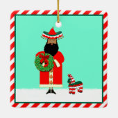 メキシコのサンタ Feliz Navidad セラミックオーナメント (裏面)