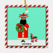 メキシコのサンタ Feliz Navidad セラミックオーナメント (正面)