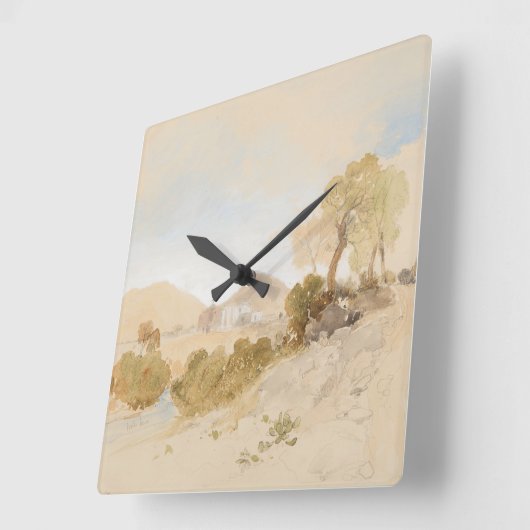 メキシコのサンフランシスコ近郊の水彩風景 スクエア壁時計 (傾斜)