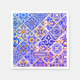 メキシコのシシ地中海のリアン紫の青瓦 スタンダードカクテルナプキン