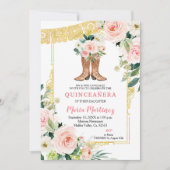 メキシコのシャロブーツピンクと金ゴールドキンセニェラ  招待状 (正面)