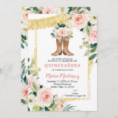 メキシコのシャロブーツピンクと金ゴールドキンセニェラ  招待状 (正面/裏面)