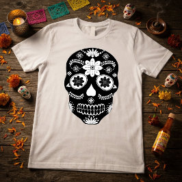 メキシコのシュガースカル 2 モノクロ メンズ Tシャツ