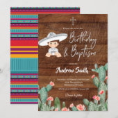 メキシコのシルバーチャロ 誕生日と洗礼の男の子 招待状 (正面/裏面)