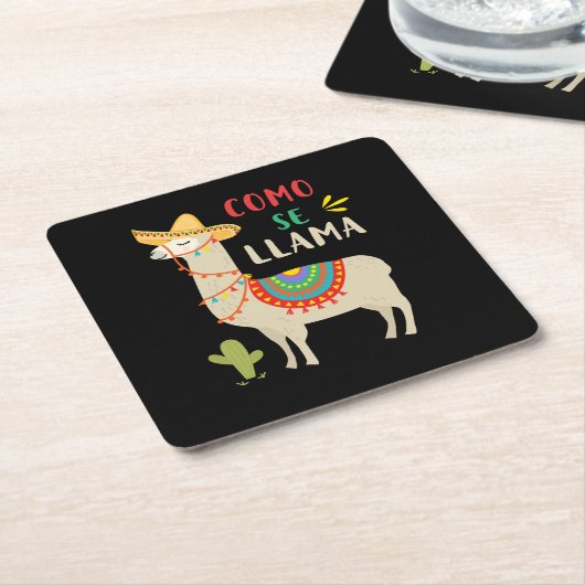 メキシコのシンコ・デ・マおもしろいヨの動物コモ・セ・ラマ スクエアペーパーコースター (アングル)