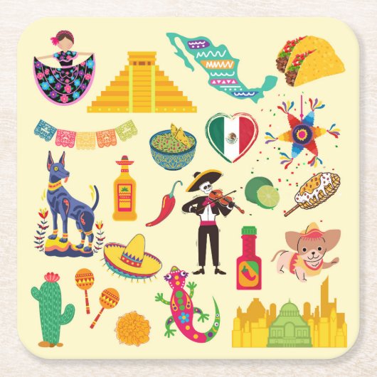 メキシコのシンボル スクエアペーパーコースター (正面)