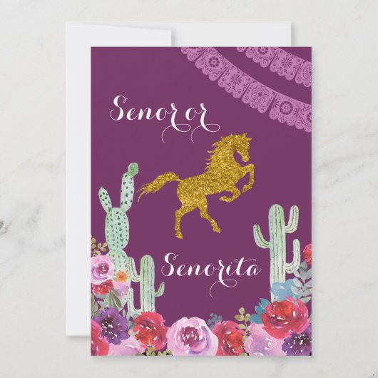 メキシコのジェンダーが紫色のサボテンのフローラを明らかにする 招待状 (裏面)