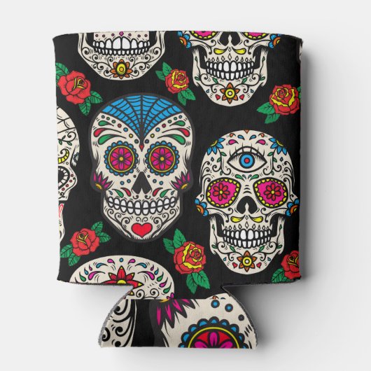 メキシコのスカルとバラ:ヴィンテージデザイン 缶クーラー (裏面)