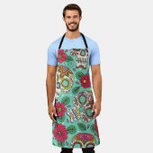 メキシコのスカルと花、シームレス。 エプロン (着用した状態)