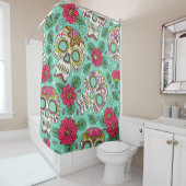 メキシコのスカルと花、シームレス。 シャワーカーテン (インサイチュ)