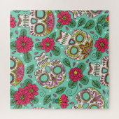 メキシコのスカルと花、シームレス。 ジグソーパズル (横)