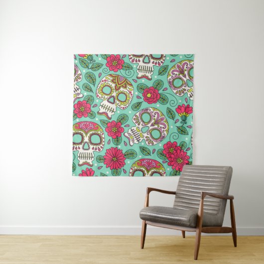 メキシコのスカルと花、シームレス。 タペストリー (インサイチュ)