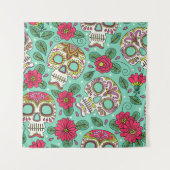 メキシコのスカルと花、シームレス。 タペストリー (正面)