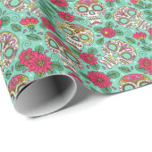 メキシコのスカルと花、シームレス。 ラッピングペーパー (ロールコーナー)