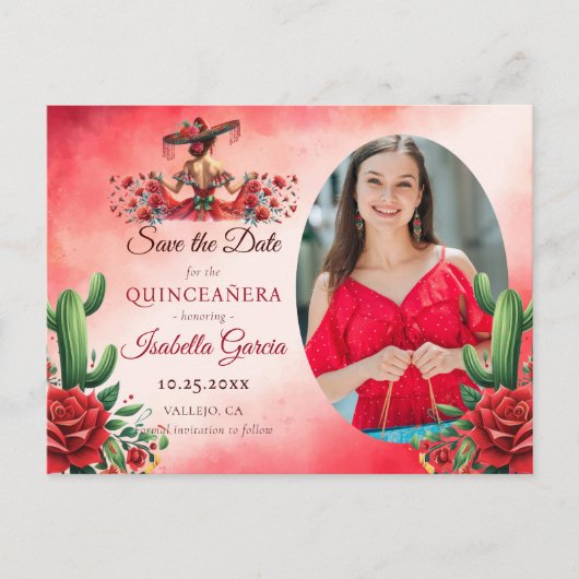 メキシコのスタイルキンセアニラ日付を保存 ポストカード (正面)