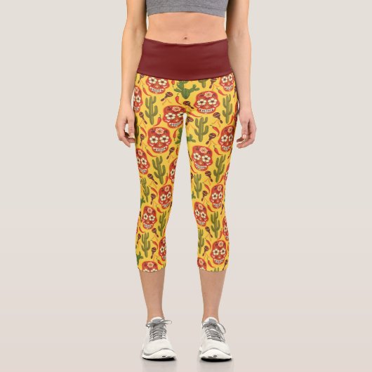 メキシコのスタイルパターンの高い腰のカプリス カプリレギンス (正面)