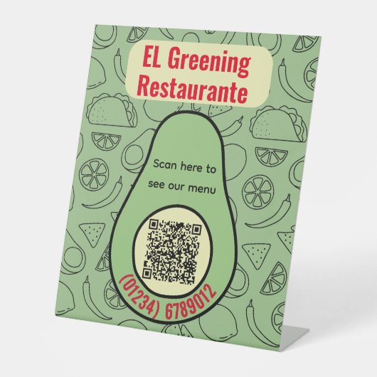 メキシコのスペインのレストランAlucado Taco QR 台座サイン (正面)