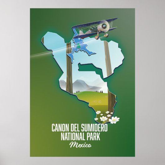 メキシコのスミデロ渓谷の地図 ポスター (正面)
