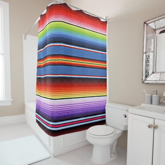 メキシコのセラピカラフルーストライプ毛布の赤紫 シャワーカーテン (インサイチュ)