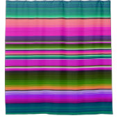 メキシコのセラピ毛布カラフルのストライプティール(緑がかった色) シャワーカーテン (正面)